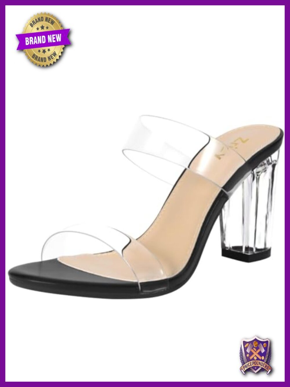 Clear Chunky Block Heel Sandals Two Strap Slip On Dress Shoes for Party Wedding